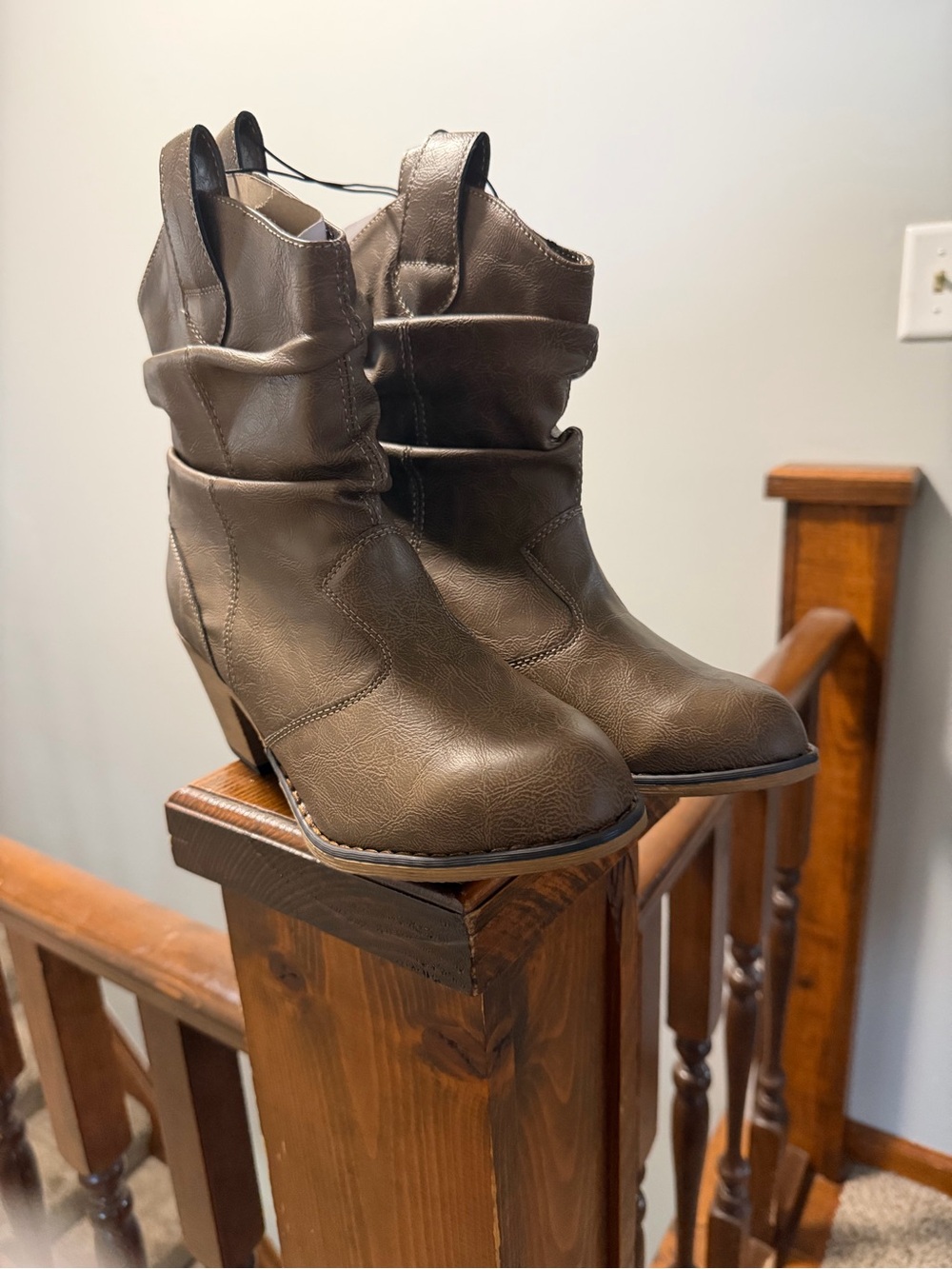 Charles Albert Olive Brown Slouch Ankle Booties